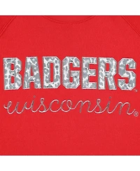 Women's Pressbox Red Wisconsin Badgers Steamboat Animal Print Raglan Pullover Sweatshirt
