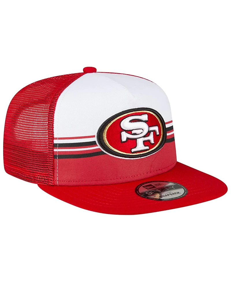 Men's New Era White, Scarlet San Francisco 49ers Striped A-Frame 9FIFTY Trucker Snapback Hat