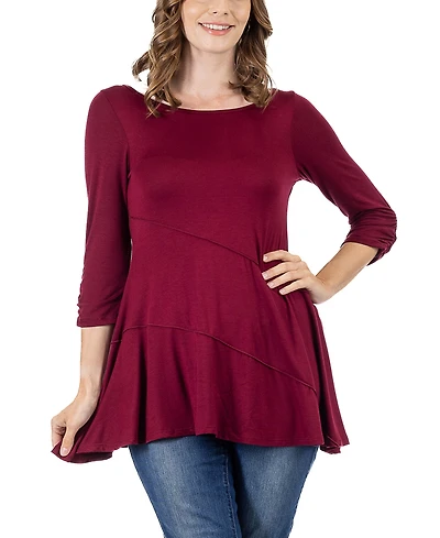 24seven Comfort Apparel Women's Ruched Sleeve Swing Tunic Top