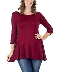 24seven Comfort Apparel Women's Ruched Sleeve Swing Tunic Top