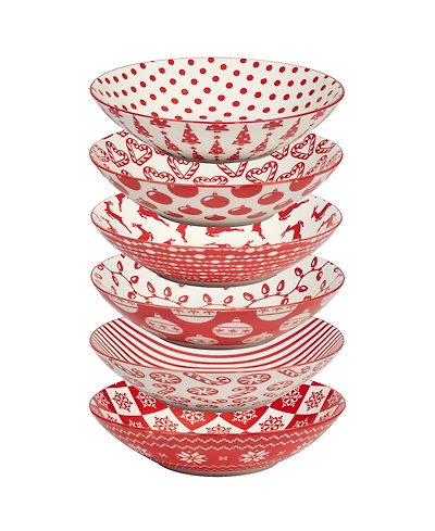 Certified International Peppermint Candy 40 oz Soup Bowls Set of 6, Service for 6