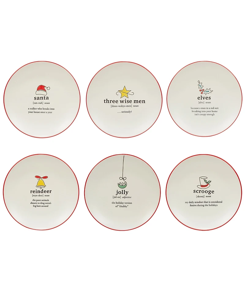 Certified International Christmas Fun Sayings 8.5" Dessert Plates Set of 6