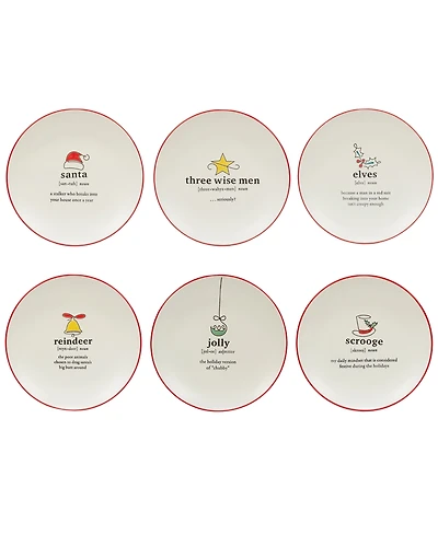 Certified International Christmas Fun Sayings 8.5" Dessert Plates Set of 6