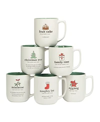 Certified International Christmas Fun Green Sayings 16 oz Mugs Set of 6