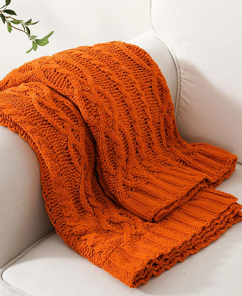 Battilo Lifestyle Cable Knit Chenille Throw, 51" x 67"