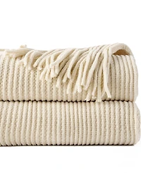Battilo Classic Textured Ribbed Knit Throw, 50" x 60"