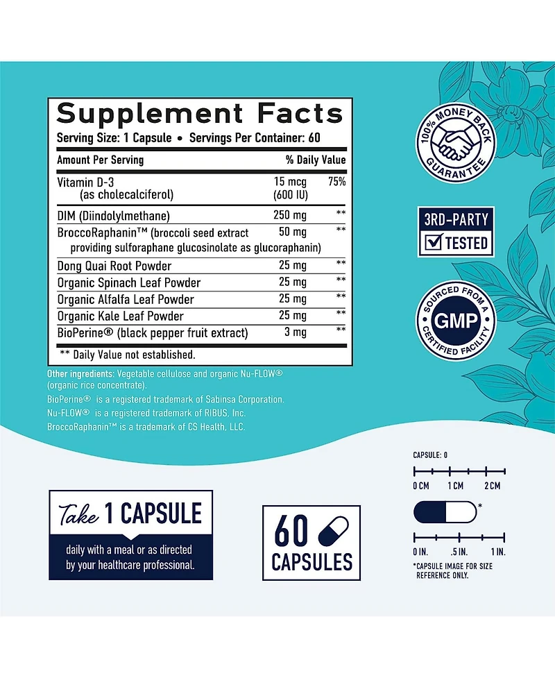 Dim Supplement 250 mg | Estrogen Balance for Women | Hormone Menopause Relief, Hormonal Acne Treatment, Pcos & Estrogen Metabolism Support Supplements