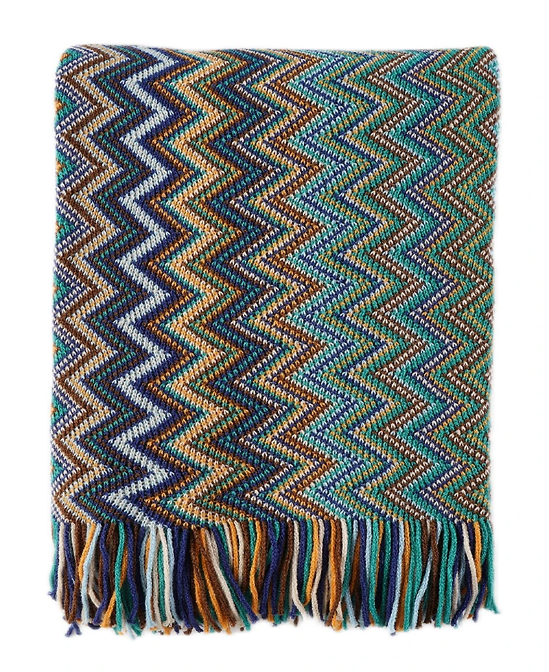 Battilo Lifestyle Colorful Chevron Bohemian Knit Throw, 51" x 80"