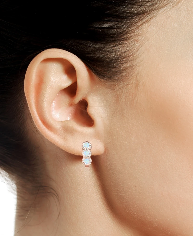 Lab-Grown Opal (1/4 ct. t.w.) & White Sapphire Triple Halo Leverback Earrings 14k Rose Gold-Plated Sterling Silver (Also i