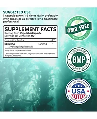 Healths Harmony Spirulina Capsules, Green Superfoods for Natural Energy and Metabolic Health, Health's Harmony, 120ct