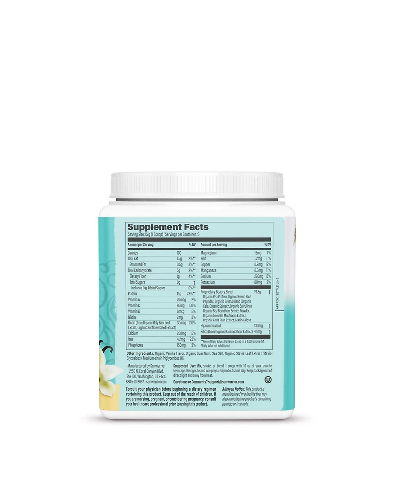Sunwarrior Collagen Building Powder Protein Peptide with Biotin Vitamin C Hyaluronic Acid Collagen Protein Powder for Hair Skin Nail Dairy Free Gluten