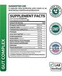 Gut Complex with Caprylic Acid, Oregano Leaf, Probiotics Capsules, Health's Harmony, 120ct