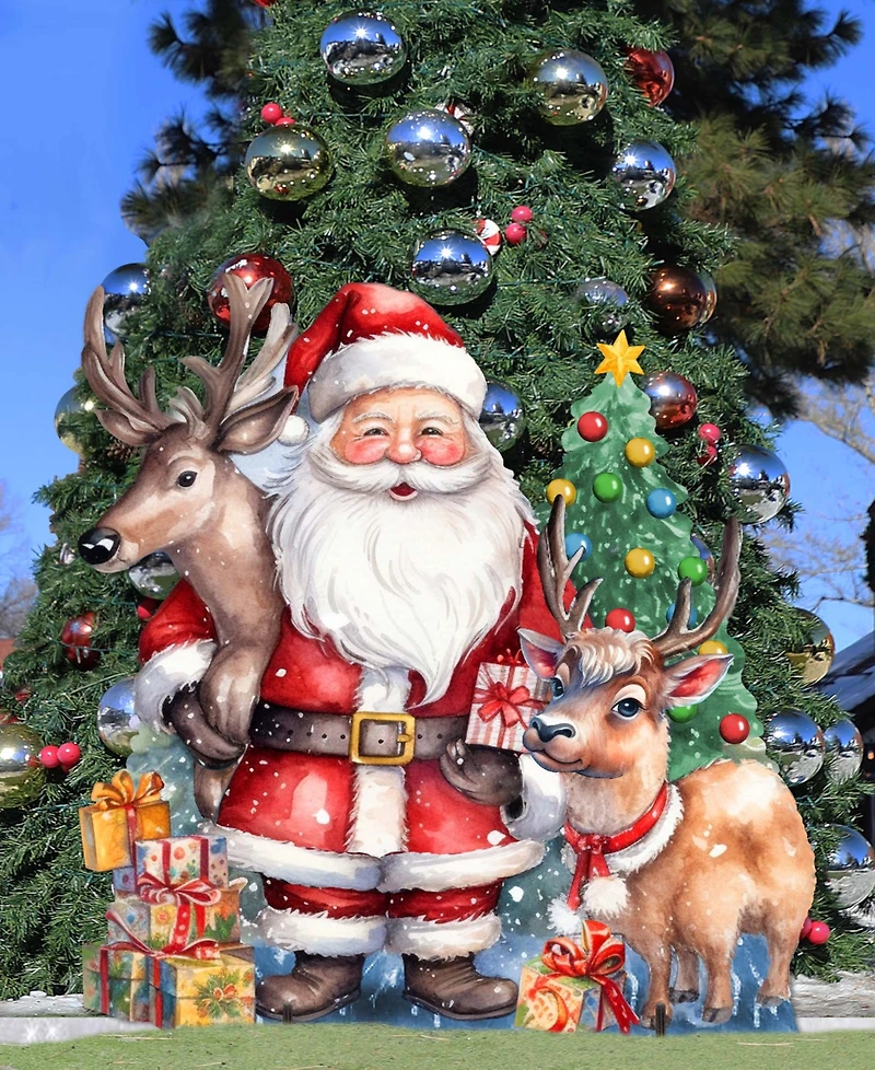 Designocracy Santa with Reindeers 32" Outdoor Christmas Lawn Decor G. DeBrekht