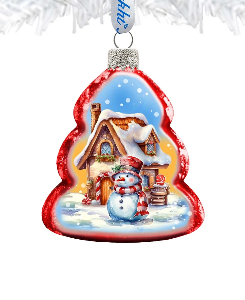 Designocracy Snowman and Christmas Cottage Keepsake Holiday Glass Ornaments G. DeBrekht