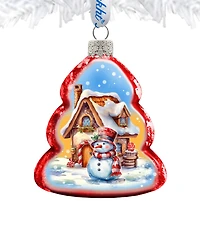Designocracy Snowman and Christmas Cottage Keepsake Holiday Glass Ornaments G. DeBrekht