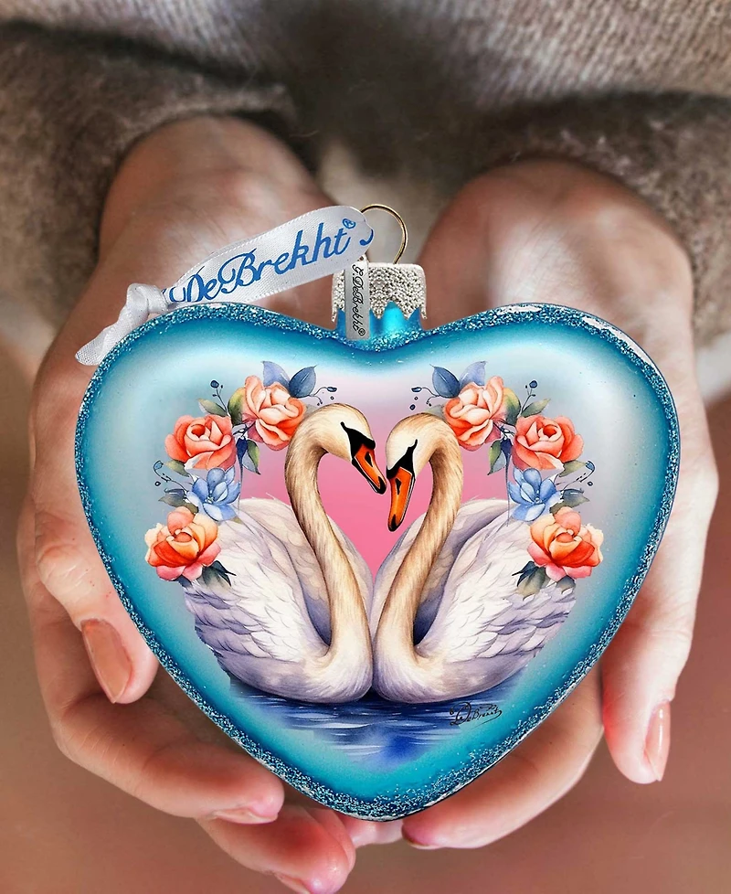Designocracy Swan Love Heart Mercury Glass Christmas Ornaments G. DeBrekht
