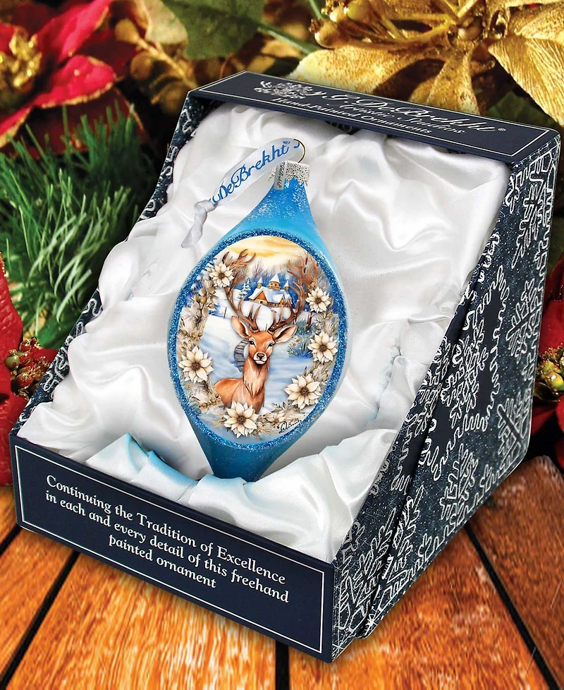 Designocracy Majestic Forest Deer Drop Holiday Mercury Glass Ornaments G. DeBrekht