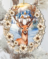 Designocracy Majestic Forest Deer Christmas Wooden Ornaments Holiday Decor G. DeBrekht
