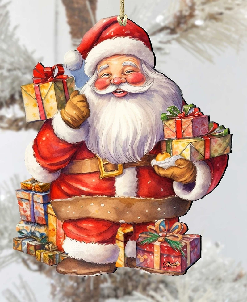 Designocracy Merry Delivery Santa with Gifts Christmas Wooden Ornaments G. DeBrekht