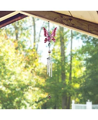 28" Long Pink Fairy Pewter Gem Wind Chime