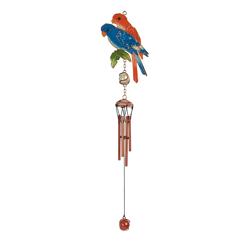 Fc Design 20" Long Blue and Red Parrot Couple Wind Chime with Copper and Gem Home Decor Perfect Gift for House Warming, Holidays and Birthdays