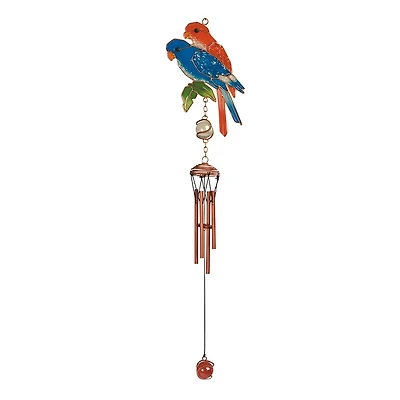 Fc Design 20" Long Blue and Red Parrot Couple Wind Chime with Copper and Gem Home Decor Perfect Gift for House Warming, Holidays and Birthdays