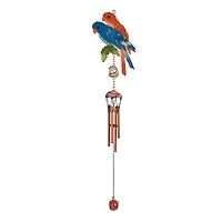 Fc Design 20" Long Blue and Red Parrot Couple Wind Chime with Copper and Gem Home Decor Perfect Gift for House Warming, Holidays and Birthdays