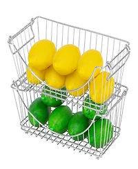 Smart Design Set of 2 Medium Stacking Baskets with Handles, 12.63" x 5.5"