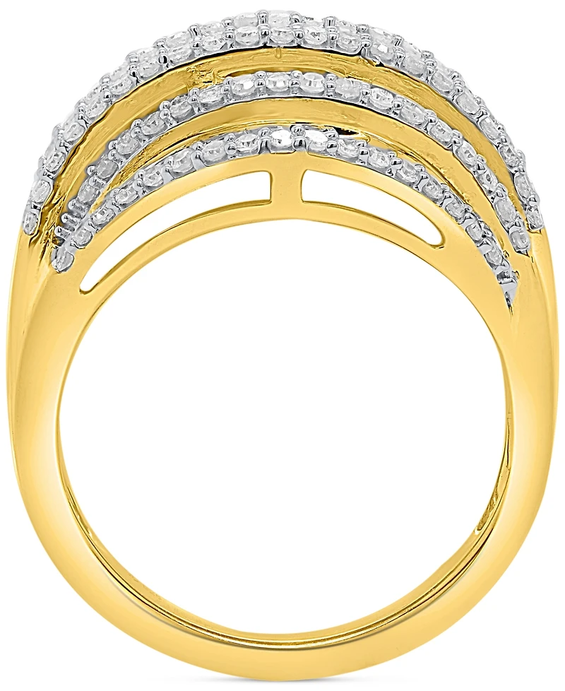 Diamond Round & Baguette Multirow Statement Ring (1 ct. t.w.) 14k Gold-Plated Sterling Silver