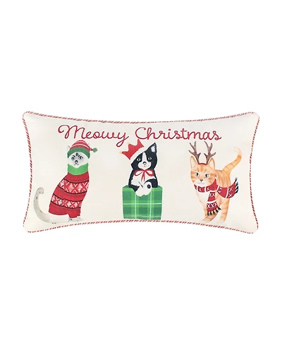 Levtex Meowy Christmas Cats Decorative Pillow, 12" x 24"