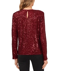 CeCe Women's Long Sleeve Crew Neck Sequin Blouse