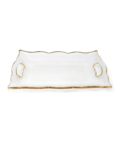 Rectangular Glass Tray with Handles and Gold-Tone Rim