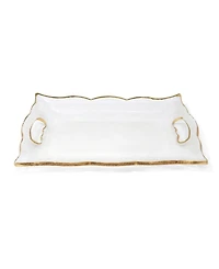 Rectangular Glass Tray with Handles and Gold-Tone Rim