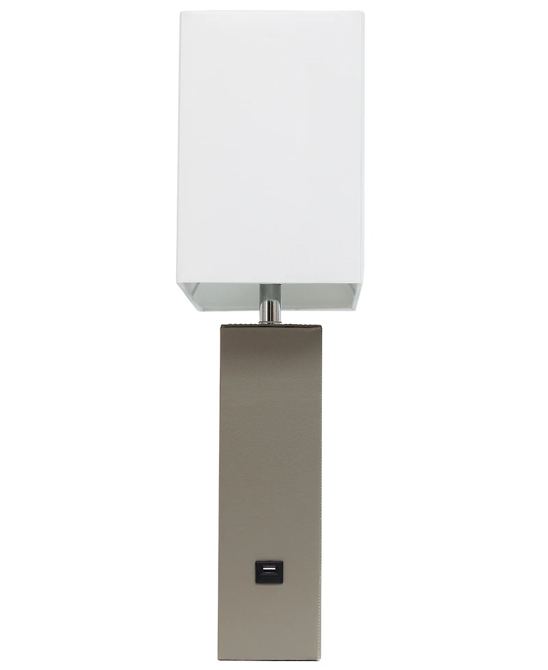 Lalia Home Lexington 21" Leather Base Modern Decor Bedside Table Lamp with Usb Charging Port