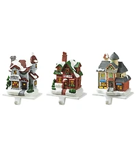 Glitzhome 6" H Set of 3 Lighted Resin House Stocking Holder