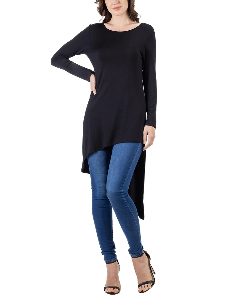 24seven Comfort Apparel Women's Long Sleeve Knee Length Tunic Top