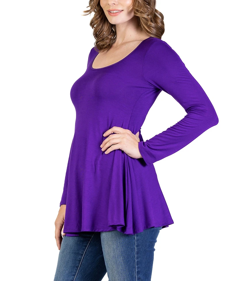 24seven Comfort Apparel Women's Long Sleeve Swing Style Flare Tunic Top