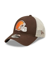 Men's New Era Brown, Natural Cleveland Browns Loyal 9TWENTY Trucker Snapback Hat