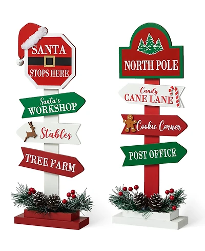 Glitzhome 16.5" H Set of 2 Christmas Wooden Sign Table Decor