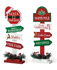 Glitzhome 16.5" H Set of 2 Christmas Wooden Sign Table Decor