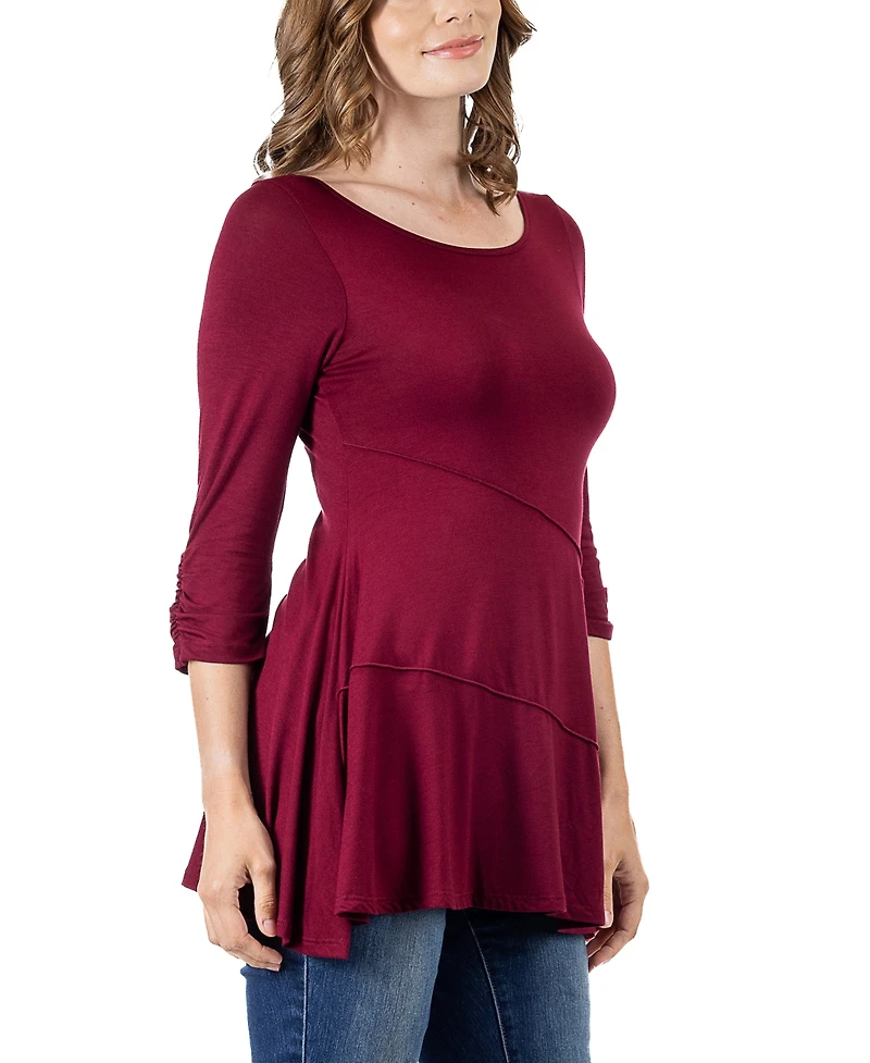 24seven Comfort Apparel Women's Ruched Sleeve Swing Tunic Top