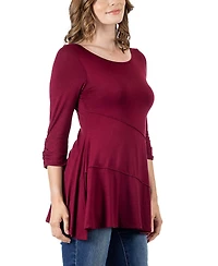 24seven Comfort Apparel Women's Ruched Sleeve Swing Tunic Top