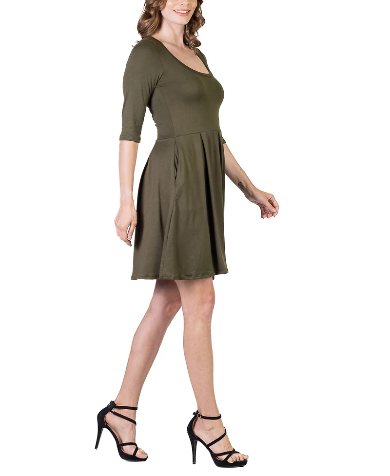24seven Comfort Apparel Women's Three Quarter Sleeve Mini Dress