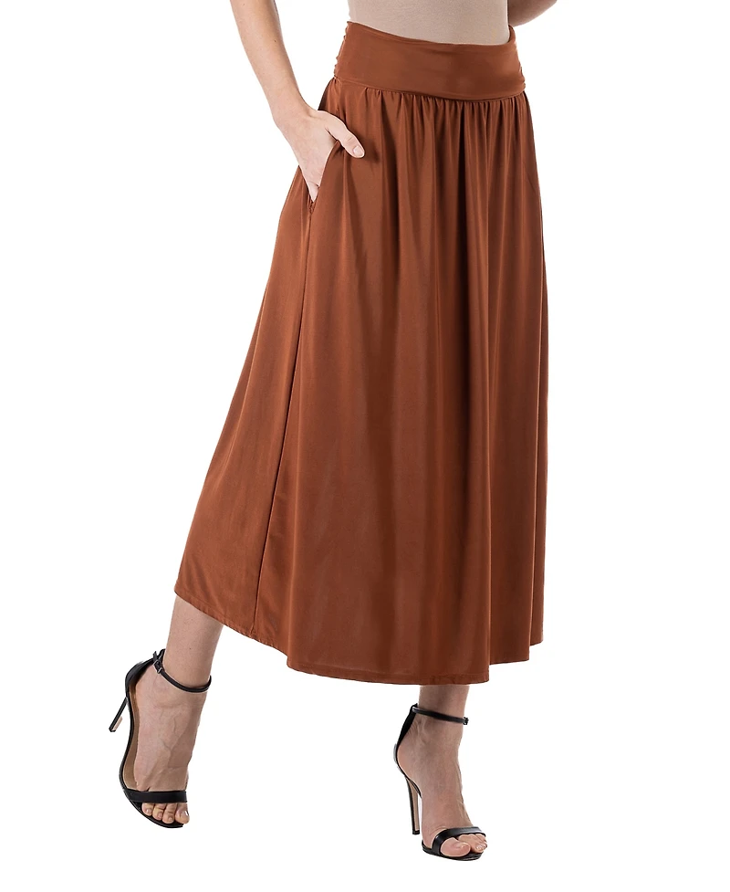 24seven Comfort Apparel Women's Foldover with Pockets Maxi Skirt