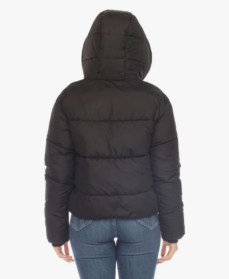 White Mark Women's Full Front Zip Hooded Bomber Puffer Jacket