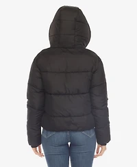 White Mark Women's Full Front Zip Hooded Bomber Puffer Jacket