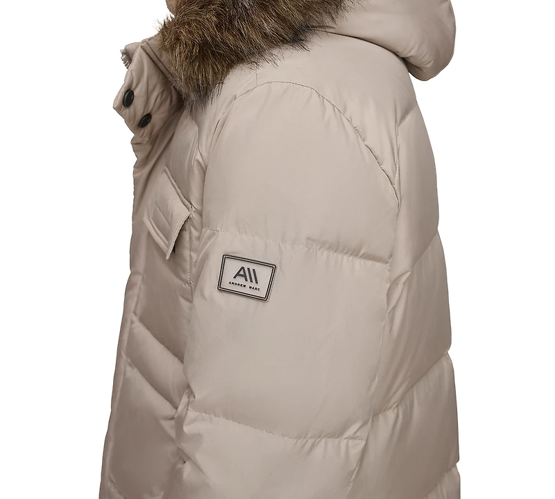Marc New York Men's Nisko Short Channel Quilted Puffer Jacket with Faux Fur Hood