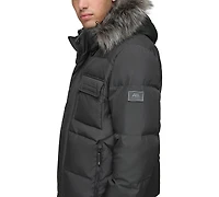 Marc New York Men's Nisko Short Channel Quilted Puffer Jacket with Faux Fur Hood