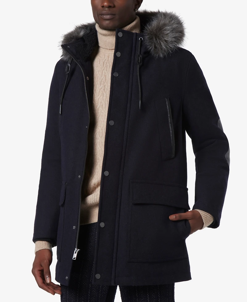 Marc New York Men's Dawson Hooded Parka with Faux-Leather & Faux-Fur Trim