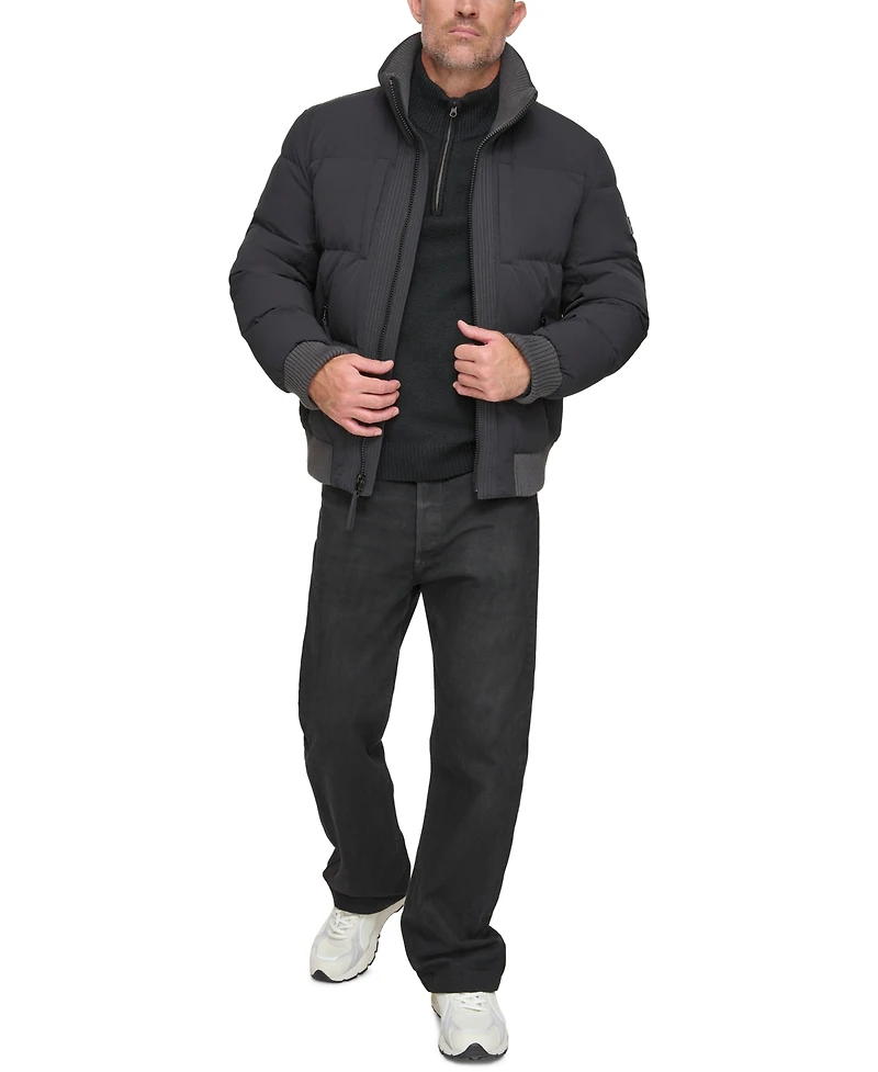 Marc New York Men's Sideling Stretch Crinkle Down Color Block Bomber Jacket